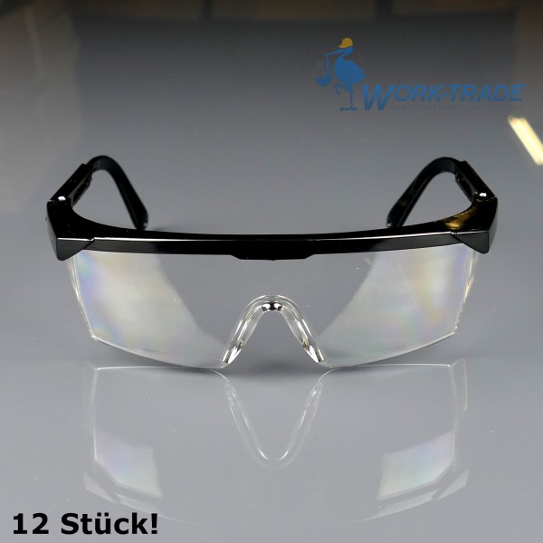 12 Stück Schutzbrille - MEB - Schwarzer Rahmen - Optische Klasse 1
