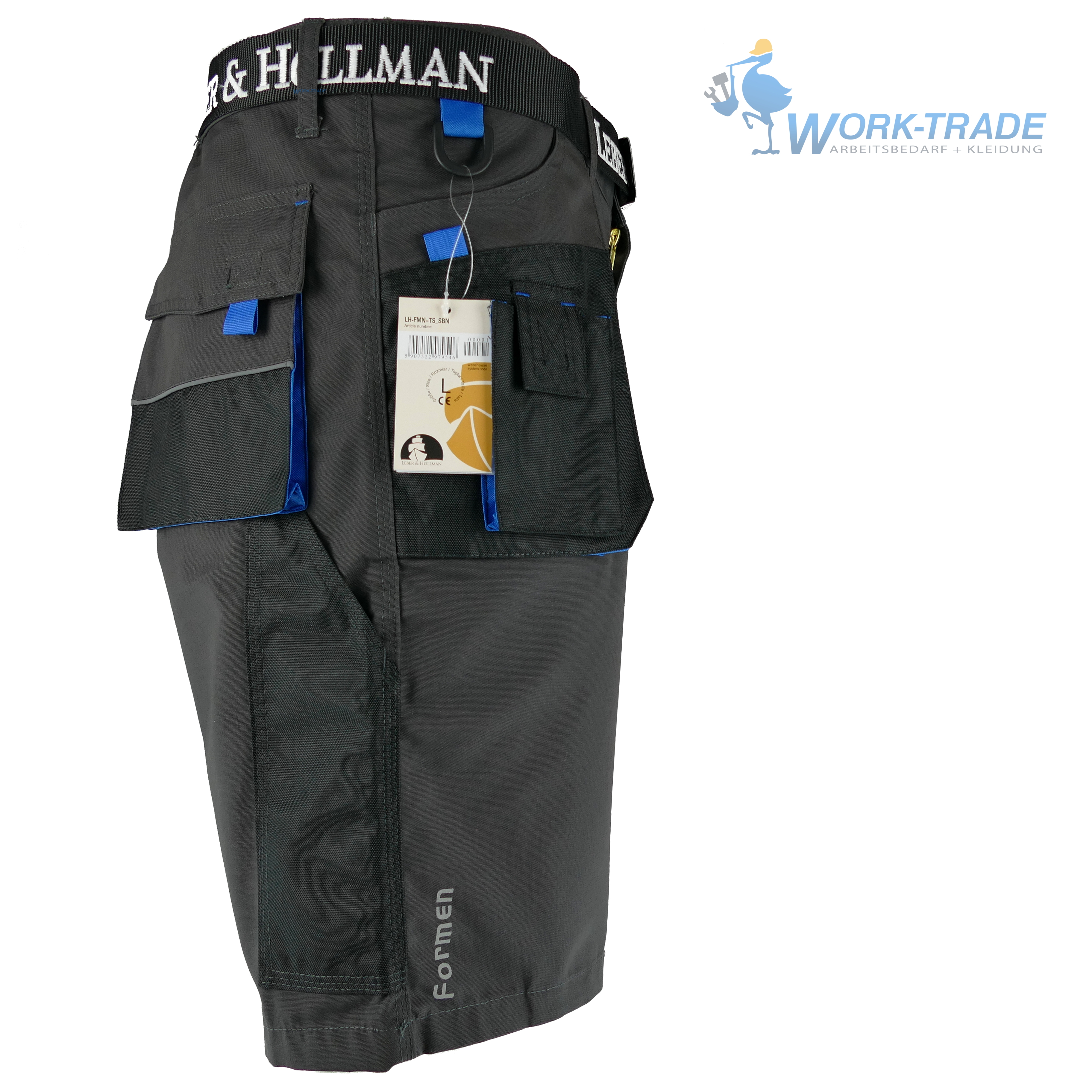 Bundhose mit Multifunktionstaschen Schlaufe und Schlüsselhaken 65% Polyester 35% Baumwolle 270 g/m2 Leber & Hollman Herren kurze Arbeitshose LH-FMN-TS 
