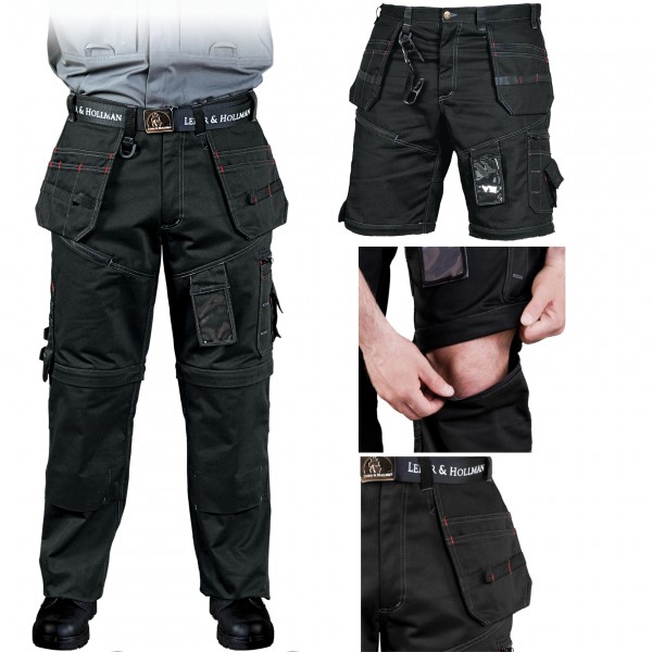 2 in 1 Arbeitshose + Shorts - abnehmbare Hosenbeine - Schwarz